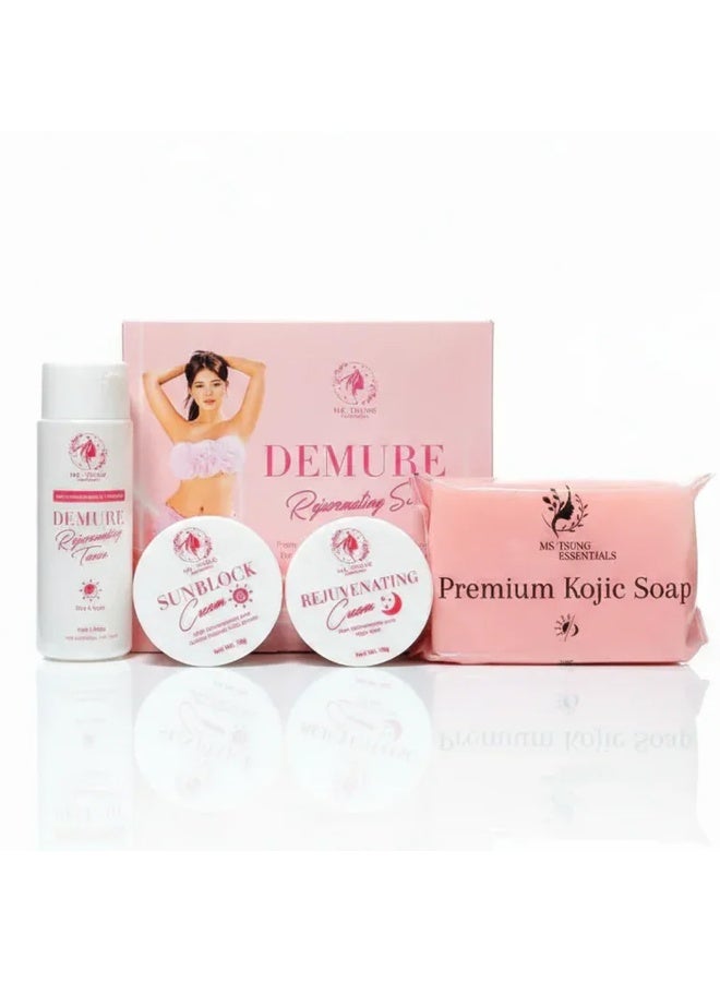 Demure Skin Essentials, Beauty Set, Kojic Soap, Sunblock Cream, Rejuvenating Cream, Lotion Essence, Cosmetic Products, Skincare Collection, Facial Care System, Body Care System, Glow Care Package, Protection Series - Image 3